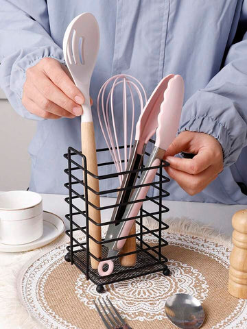 Single Black Square Iron Wire Cutlery Holder