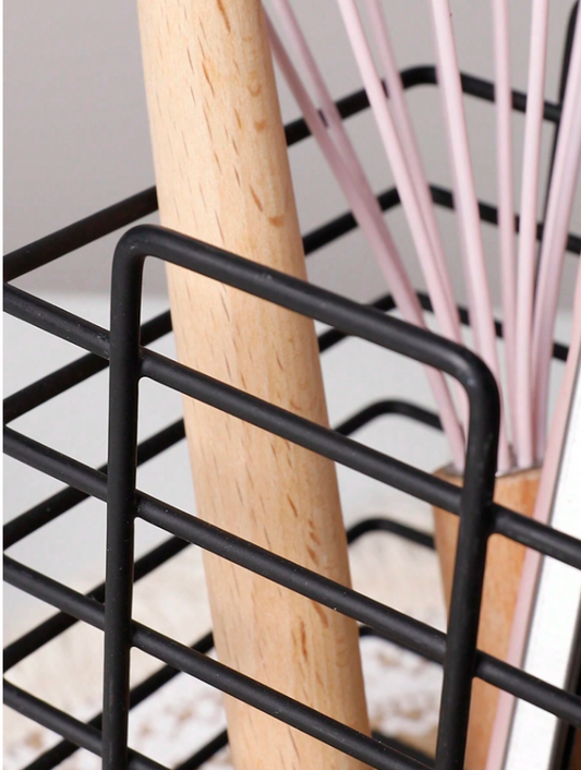 Single Black Square Iron Wire Cutlery Holder